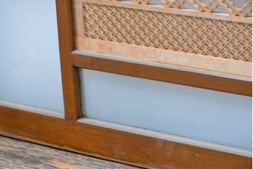 アンティーク建具　両面ガラス組子入り　特大!　伝統工芸の美を感じるガラス欄間1枚(格子欄間、明り取り、明かり取り)(R-083458)