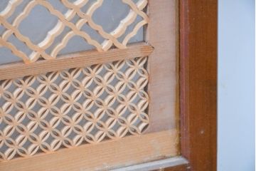 アンティーク建具　両面ガラス組子入り　特大!　伝統工芸の美を感じるガラス欄間1枚(格子欄間、明り取り、明かり取り)(R-083458)