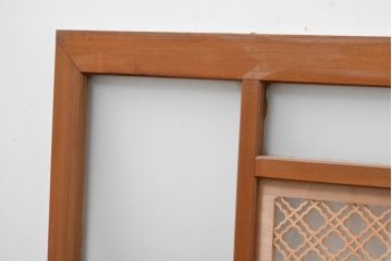 アンティーク建具　両面ガラス組子入り　特大!　伝統工芸の美を感じるガラス欄間1枚(格子欄間、明り取り、明かり取り)(R-083458)