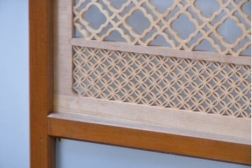 アンティーク建具　両面ガラス組子入り　特大!　伝統工芸の美を感じるガラス欄間1枚(格子欄間、明り取り、明かり取り)(R-083458)