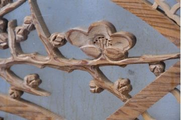 アンティーク建具　両面ガラス組子入り　特大!　伝統工芸の美を感じるガラス欄間1枚(格子欄間、明り取り、明かり取り)(R-083458)