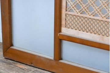 アンティーク建具　両面ガラス組子入り　特大!　伝統工芸の美を感じるガラス欄間1枚(格子欄間、明り取り、明かり取り)(R-083459)