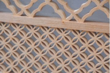 アンティーク建具　両面ガラス組子入り　特大!　伝統工芸の美を感じるガラス欄間1枚(格子欄間、明り取り、明かり取り)(R-083459)