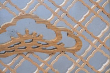 アンティーク建具　両面ガラス組子入り　特大!　伝統工芸の美を感じるガラス欄間1枚(格子欄間、明り取り、明かり取り)(R-083459)