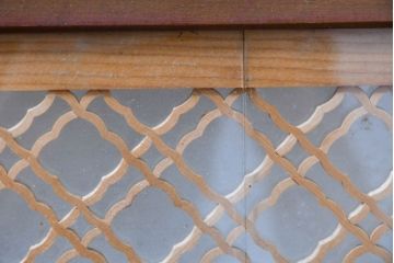 アンティーク建具　両面ガラス組子入り　特大!　伝統工芸の美を感じるガラス欄間1枚(格子欄間、明り取り、明かり取り)(R-083459)