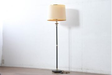 ビンテージ　シノワズリ様式　品格感じるギリシア雷文入りのフロアスタンド(フロアランプ、スタンド照明、シェードライト、布シェード、ヴィンテージ)(R-083460)