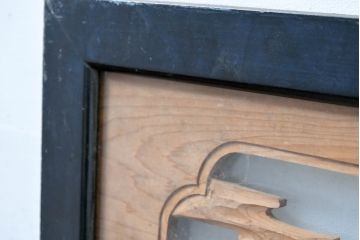 ビンテージ建具　両面ガラス　松の木と古都の情景が素敵な彫刻欄間2枚セット(明かり取り、明り取り、ヴィンテージ)(R-083461)