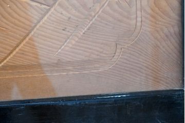 ビンテージ建具　両面ガラス　松の木と古都の情景が素敵な彫刻欄間2枚セット(明かり取り、明り取り、ヴィンテージ)(R-083461)