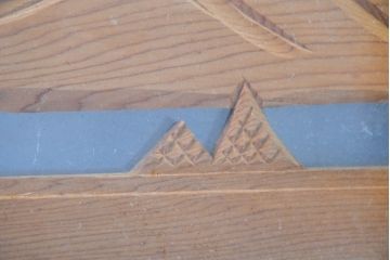 ビンテージ建具　両面ガラス　松の木と古都の情景が素敵な彫刻欄間2枚セット(明かり取り、明り取り、ヴィンテージ)(R-083461)