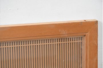 ビンテージ建具　両面ガラス　和モダンインテリアに映える明るい木肌の筬欄間2枚セット(格子欄間、オサランマ、おさらんま、明かり取り、明り取り、ヴィンテージ)(R-083463)