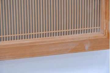 ビンテージ建具　両面ガラス　和モダンインテリアに映える明るい木肌の筬欄間2枚セット(格子欄間、オサランマ、おさらんま、明かり取り、明り取り、ヴィンテージ)(R-083463)