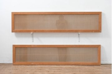 ビンテージ建具　両面ガラス　和モダンインテリアに映える明るい木肌の筬欄間2枚セット(格子欄間、オサランマ、おさらんま、明かり取り、明り取り、ヴィンテージ)(R-083463)
