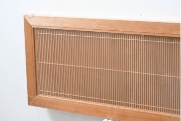ビンテージ建具　両面ガラス　和モダンインテリアに映える明るい木肌の筬欄間2枚セット(格子欄間、オサランマ、おさらんま、明かり取り、明り取り、ヴィンテージ)(R-083463)