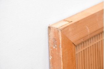 ビンテージ建具　両面ガラス　和モダンインテリアに映える明るい木肌の筬欄間2枚セット(格子欄間、オサランマ、おさらんま、明かり取り、明り取り、ヴィンテージ)(R-083463)