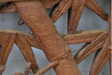 アンティーク建具　昭和初期　両面彫刻が施された松竹梅文様の欄間2枚セット　(R-083466)