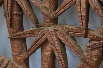 アンティーク建具　昭和初期　両面彫刻が施された松竹梅文様の欄間2枚セット　(R-083466)