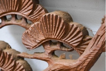 アンティーク建具　昭和初期　両面彫刻が施された松竹梅文様の欄間2枚セット　(R-083466)