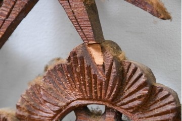 アンティーク建具　昭和初期　両面彫刻が施された松竹梅文様の欄間2枚セット　(R-083466)