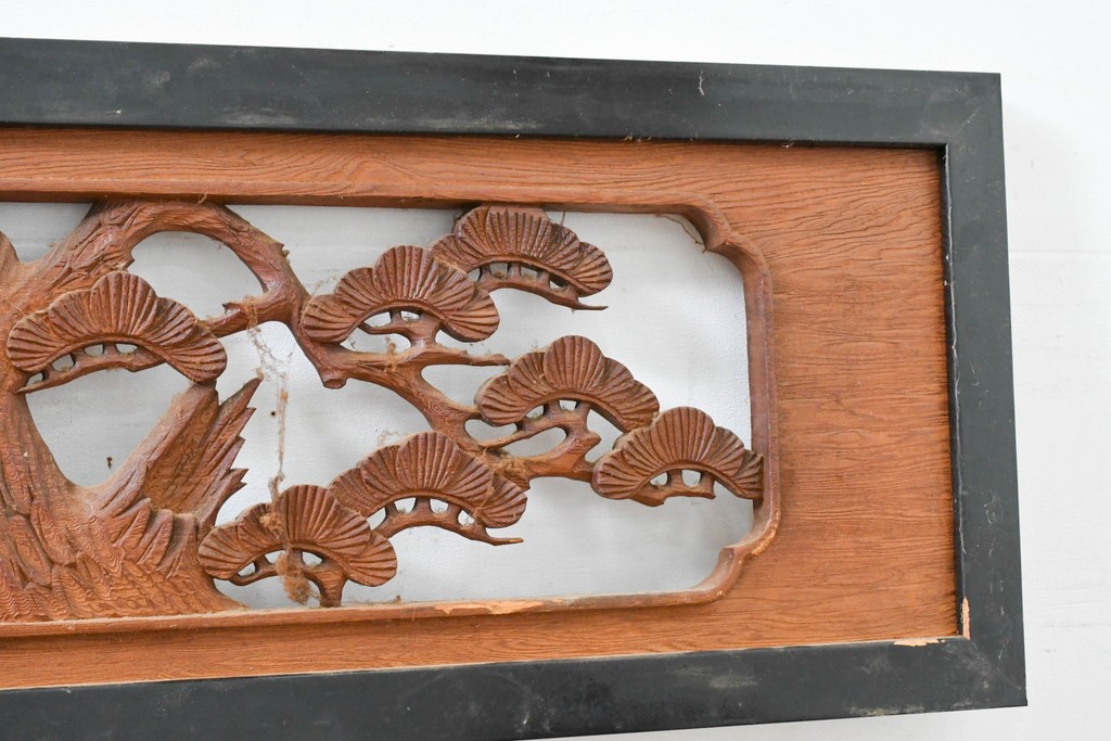 アンティーク建具　昭和初期　両面彫刻が施された松竹梅文様の欄間2枚セット　(R-083466)