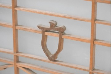 ヴィンテージ建具　昭和中期　海と富士山のモチーフ　組子が入った両面ガラスの書院戸4枚セット　(R-083470)