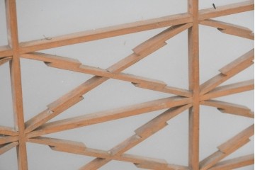 ヴィンテージ建具　昭和中期　海と富士山のモチーフ　組子が入った両面ガラスの書院戸4枚セット　(R-083470)