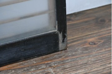 ヴィンテージ建具　昭和中期　海と富士山のモチーフ　組子が入った両面ガラスの書院戸4枚セット　(R-083470)