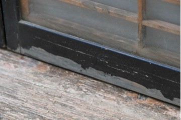 ヴィンテージ建具　昭和中期　海と富士山のモチーフ　組子が入った両面ガラスの書院戸4枚セット　(R-083470)