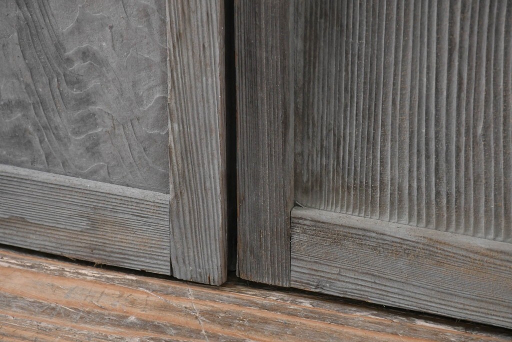 アンティーク建具　昭和初期　裏障子と裏ガラスを組み込んだ古い木味の格子戸3枚セット　(R-083475)