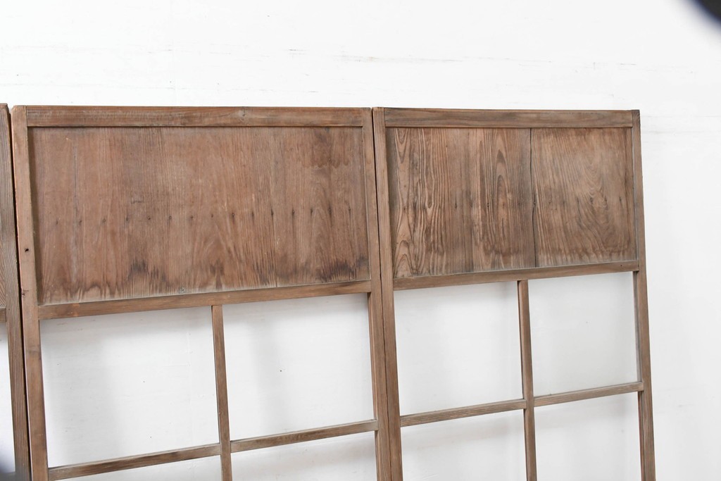 アンティーク建具　昭和初期　素朴な木味のガラス引き戸4枚セット　(R-083476)