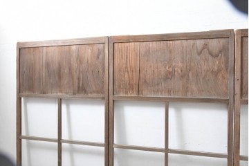 アンティーク建具　昭和初期　素朴な木味のガラス引き戸4枚セット　(R-083476)