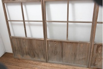 アンティーク建具　昭和初期　素朴な木味のガラス引き戸4枚セット　(R-083476)