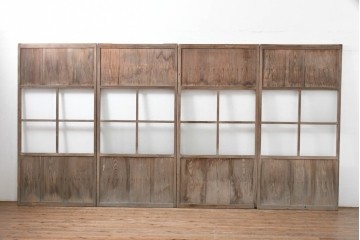 アンティーク建具　昭和初期　素朴な木味のガラス引き戸4枚セット　(R-083476)