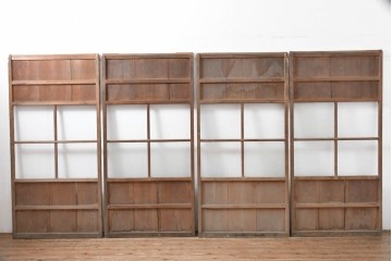 アンティーク建具　昭和初期　素朴な木味のガラス引き戸4枚セット　(R-083476)