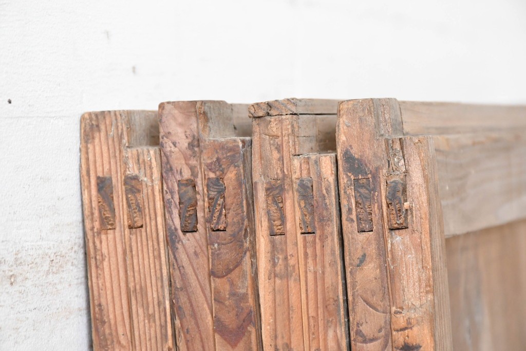 アンティーク建具　昭和初期　素朴な木味のガラス引き戸4枚セット　(R-083476)