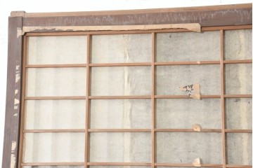 アンティーク建具　明治大正期　古い木味が魅力の裏障子付き格子戸2枚セット　(R-083478)