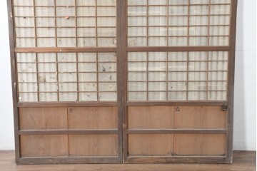 アンティーク建具　明治大正期　古い木味が魅力の裏障子付き格子戸2枚セット　(R-083478)