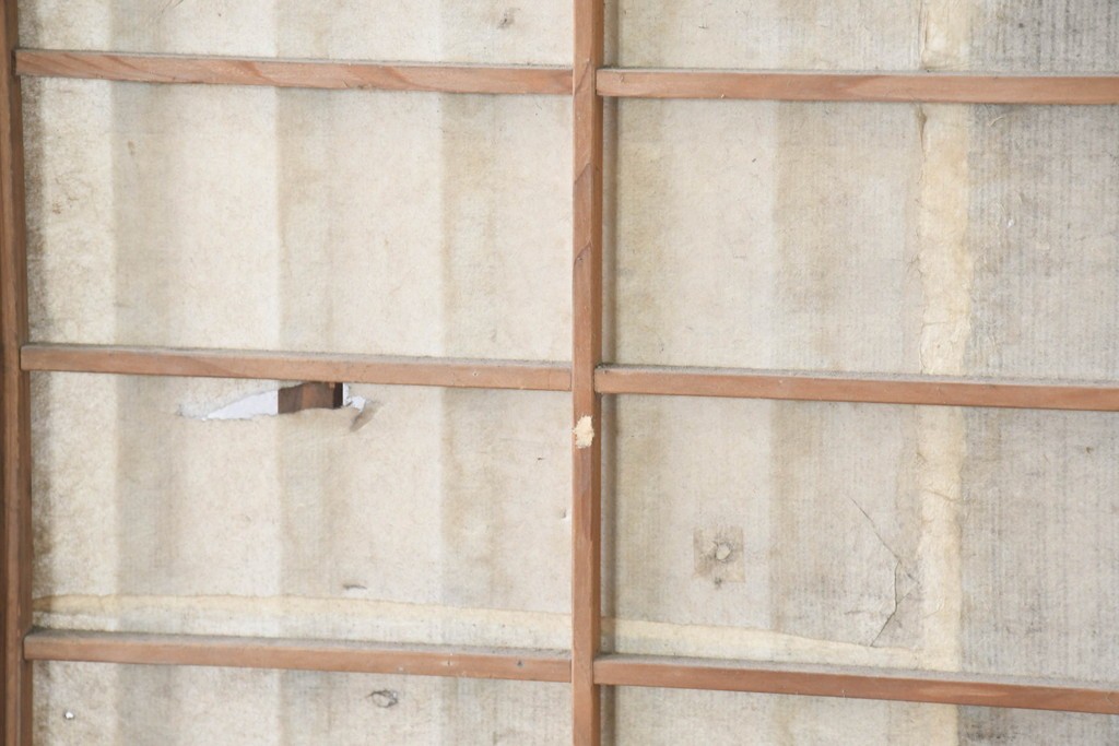 アンティーク建具　明治大正期　古い木味が魅力の裏障子付き格子戸2枚セット　(R-083478)