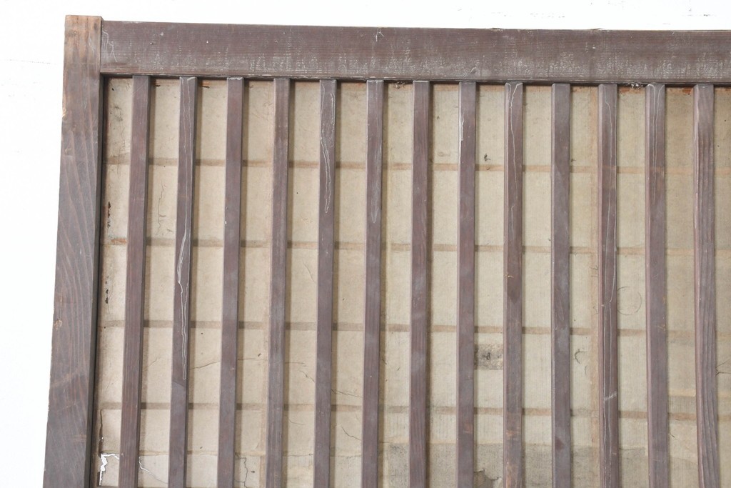 アンティーク建具　明治大正期　古い木味が魅力の裏障子付き格子戸2枚セット　(R-083478)