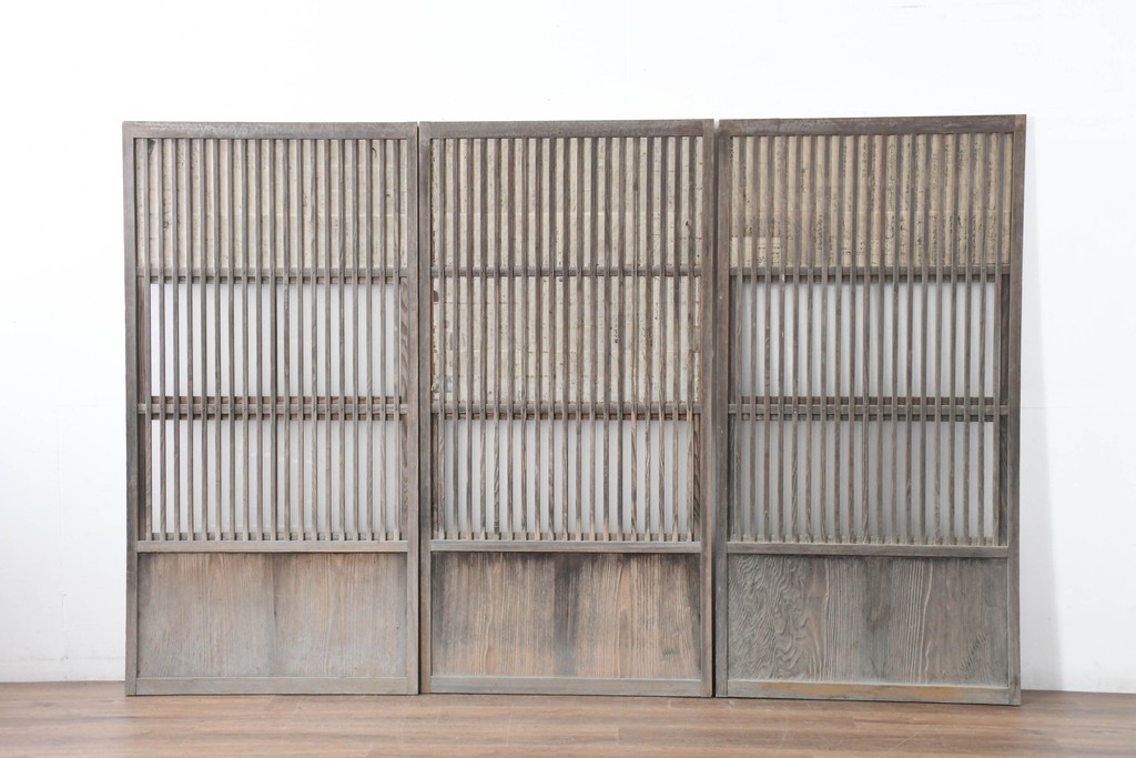 アンティーク建具　裏障子と裏ガラスを組み込んだ格子戸3枚セット　(R-083479)