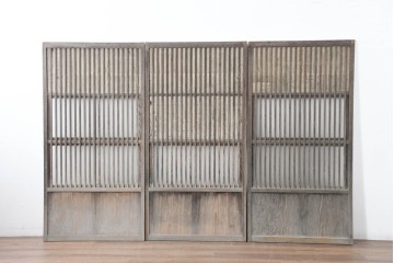 アンティーク建具　裏障子と裏ガラスを組み込んだ格子戸3枚セット　(R-083479)