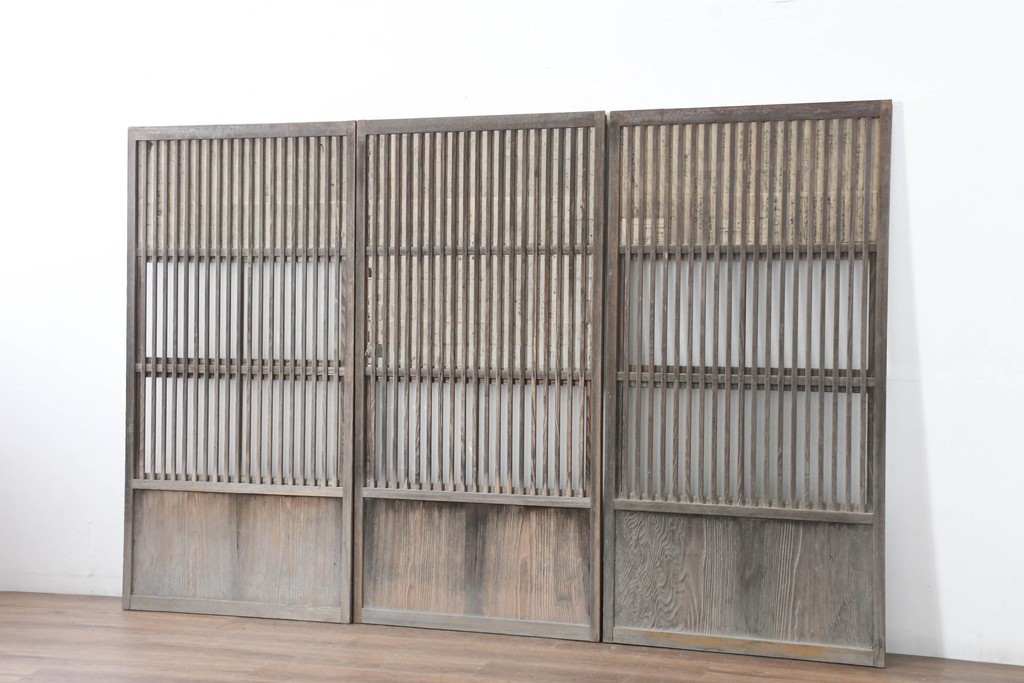 アンティーク建具　裏障子と裏ガラスを組み込んだ格子戸3枚セット　(R-083479)