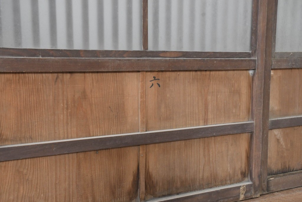 アンティーク建具　裏障子と裏ガラスを組み込んだ格子戸3枚セット　(R-083479)