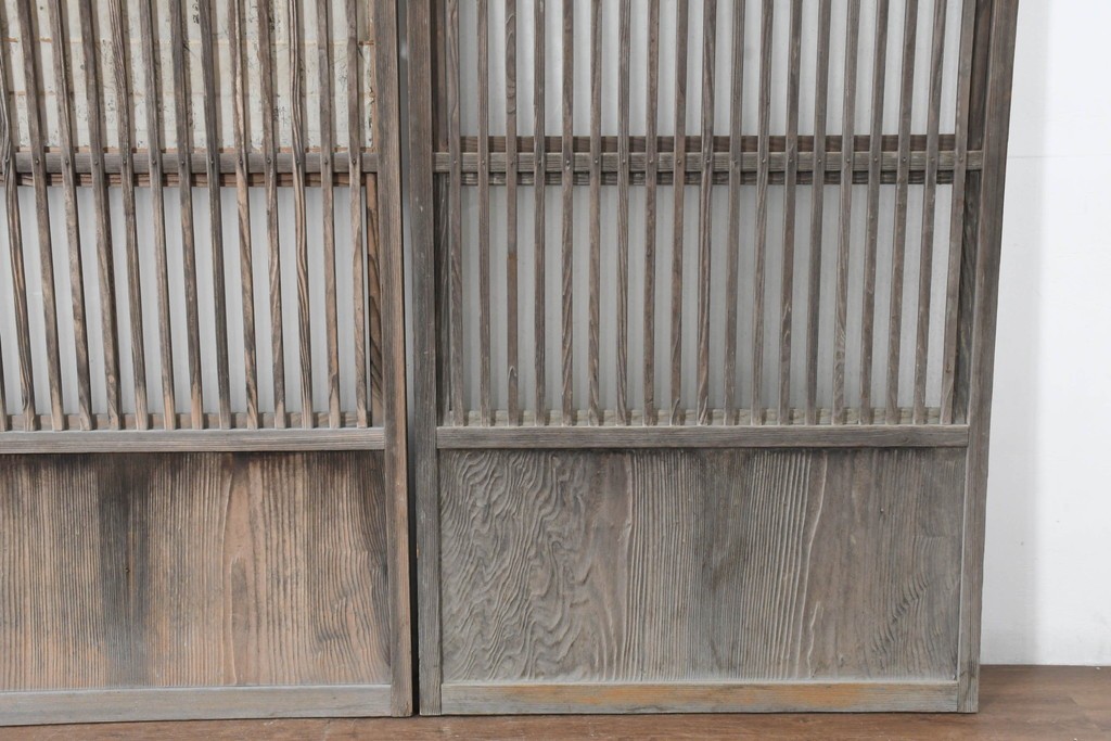 アンティーク建具　裏障子と裏ガラスを組み込んだ格子戸3枚セット　(R-083479)