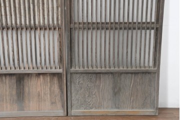 アンティーク建具　裏障子と裏ガラスを組み込んだ格子戸3枚セット　(R-083479)