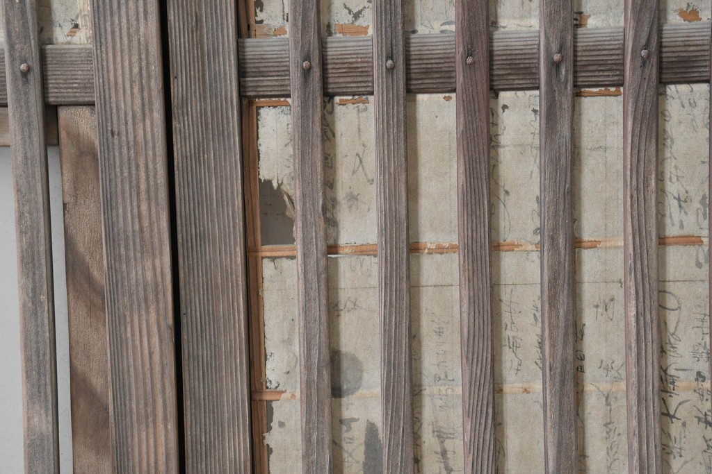 アンティーク建具　裏障子と裏ガラスを組み込んだ格子戸3枚セット　(R-083479)