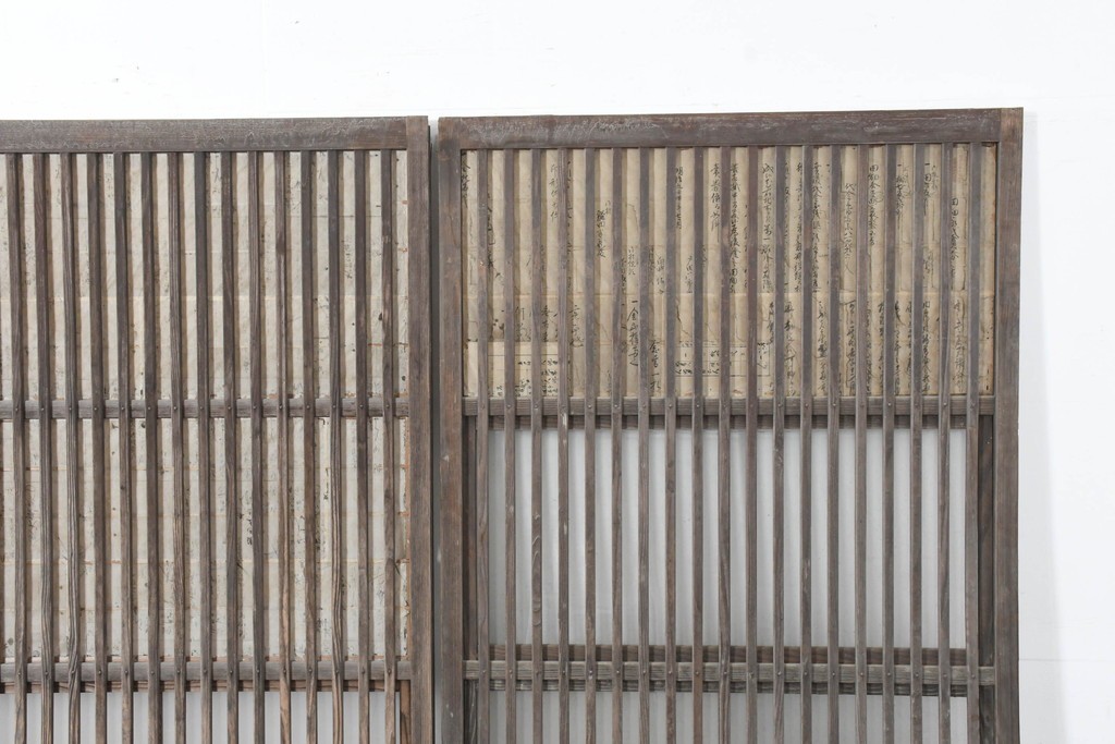 アンティーク建具　裏障子と裏ガラスを組み込んだ格子戸3枚セット　(R-083479)