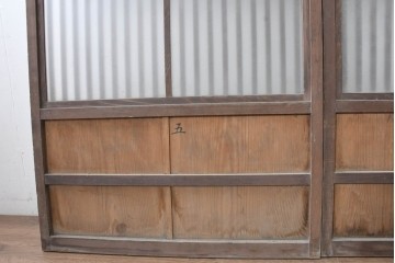 アンティーク建具　裏障子と裏ガラスを組み込んだ格子戸3枚セット　(R-083479)