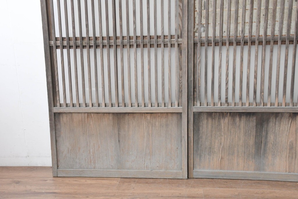 アンティーク建具　裏障子と裏ガラスを組み込んだ格子戸3枚セット　(R-083479)