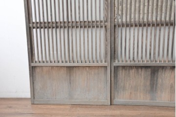 アンティーク建具　裏障子と裏ガラスを組み込んだ格子戸3枚セット　(R-083479)