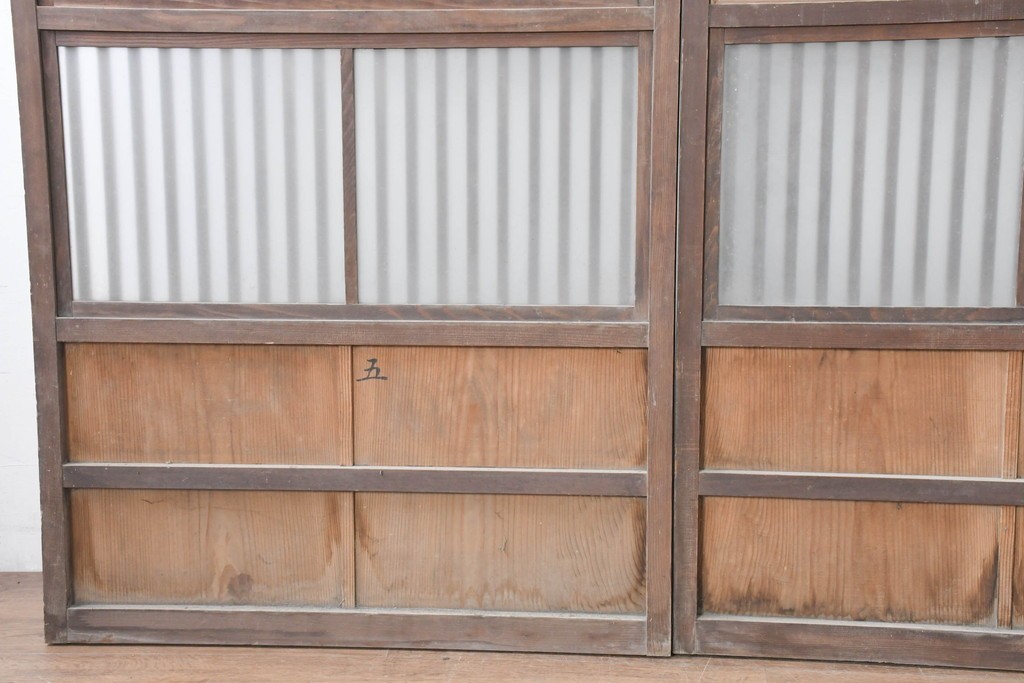 アンティーク建具　裏障子と裏ガラスを組み込んだ格子戸3枚セット　(R-083479)